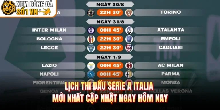 Lịch Thi Đấu Serie A Italia Mới Nhất Cập Nhật Ngay Hôm Nay